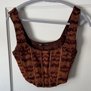 Zara Brown and Black Patterned Crop Top